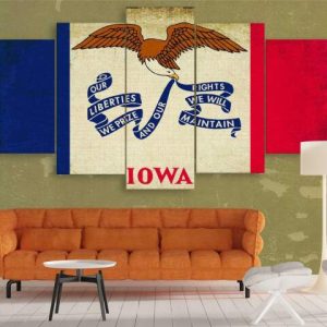 Usa Iowa State Flag Art -Abstract 5 Panel Canvas Art Wall Decor