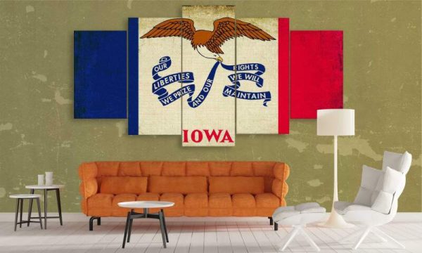 Usa Iowa State Flag Art -Abstract 5 Panel Canvas Art Wall Decor