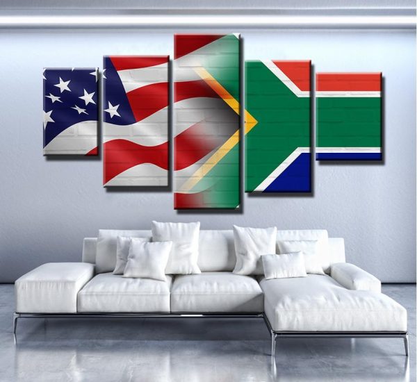 Usa South Africa Flag - Abstract 5 Panel Canvas Art Wall Decor