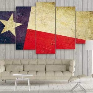 Usa Texas State Flag - Abstract 5 Panel Canvas Art Wall Decor