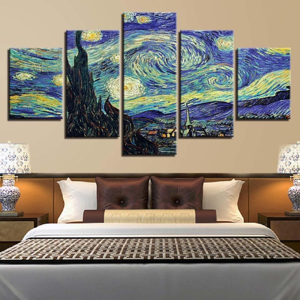 Van Gogh Starry Night 5 - Space 5 Panel Canvas Art Wall Decor