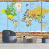 Veducational World Map - World Map 5 Panel Canvas Art Wall Decor