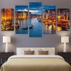 Venice Water City Boat Light - Nature 5 Panel Canvas Art Wall Decor