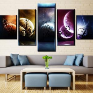 Venus Jupiter Mars Planet Mercury Starry Sky - Space 5 Panel Canvas Art Wall Decor