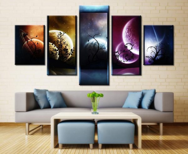 Venus Jupiter Mars Planet Mercury Starry Sky - Space 5 Panel Canvas Art Wall Decor