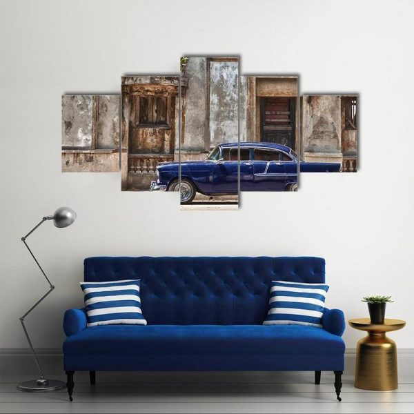 Vintage Car In Havana - Automative 5 Panel Canvas Art Wall Decor