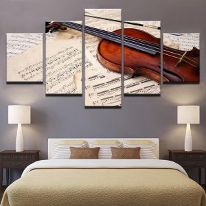 Violin And Music Sheet Music - 5 Panel Canvas Art Wall Decor