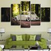 Volkswagen Beetle Car Forest - Automative 5 Panel Canvas Art Wall Decor