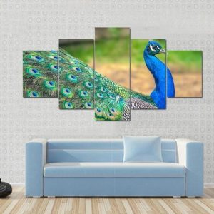 Walking Peacock 1 - Animal 5 Panel Canvas Art Wall Decor