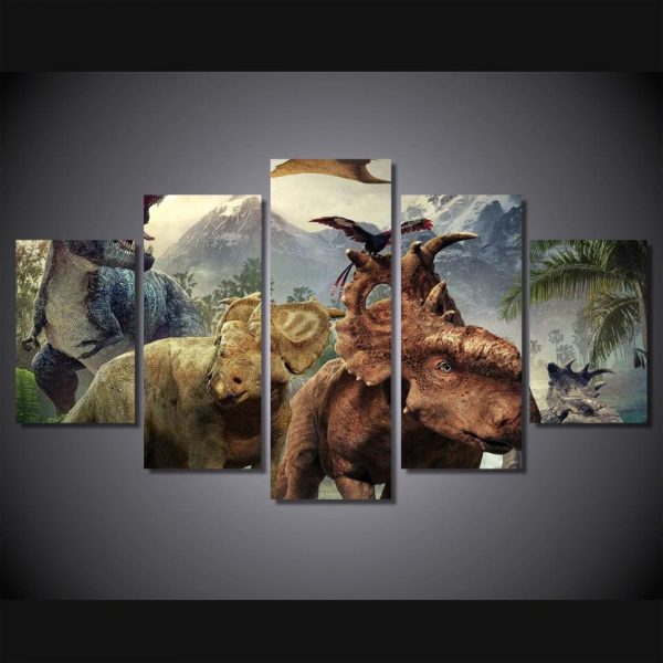 Walking With Dinosaurs - Abstract Animal 5 Panel Canvas Art Wall Decor