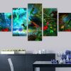 Wallation Colorful Peacocks Landscape Oil - Animal 5 Panel Canvas Art Wall Decor