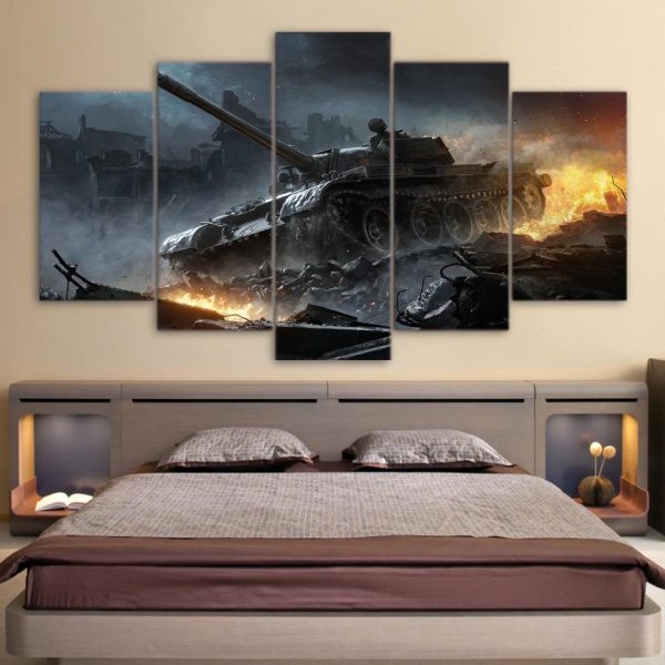 War World Of Tanks 01 - Gaming 5 Panel Canvas Art Wall Decor