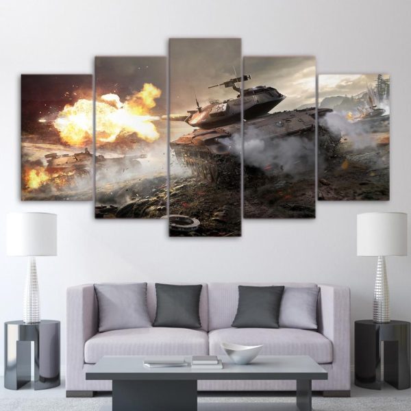 War World Of Tanks 02 - Gaming 5 Panel Canvas Art Wall Decor