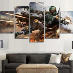 Warrior Boba Fett Star Wars Movie - 5 Panel Canvas Art Wall Decor