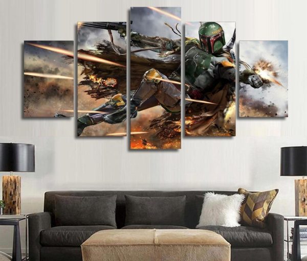 Warrior Boba Fett Star Wars Movie - 5 Panel Canvas Art Wall Decor