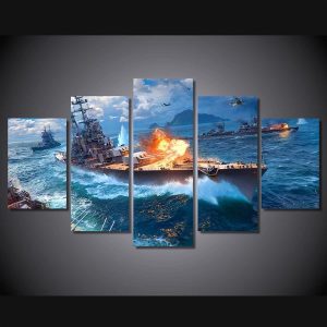 Warships Fighting 01 - Fighing 5 Panel Canvas Art Wall Decor