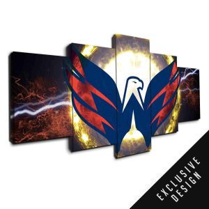 Washington Capitals Rooster Nhl Team Thunderbolt - Sport 5 Panel Canvas Art Wall Decor