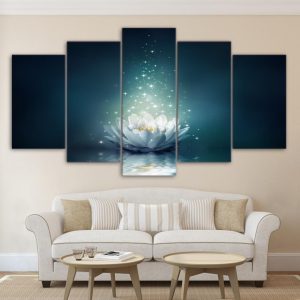 Water Lily Flower Bloom - Nature 5 Panel Canvas Art Wall Decor