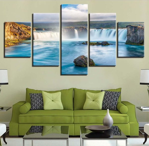 Waterfall 30 - Nature 5 Panel Canvas Art Wall Decor