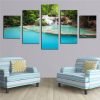 Waterfall And Green Lake - Nature 5 Panel Canvas Art Wall Decor