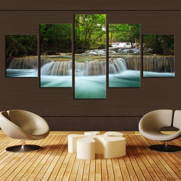 Waterfall Definition Natural - Nature 5 Panel Canvas Art Wall Decor