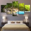 Waterfall In The Forest - Nature 5 Panel Canvas Art Wall Decor