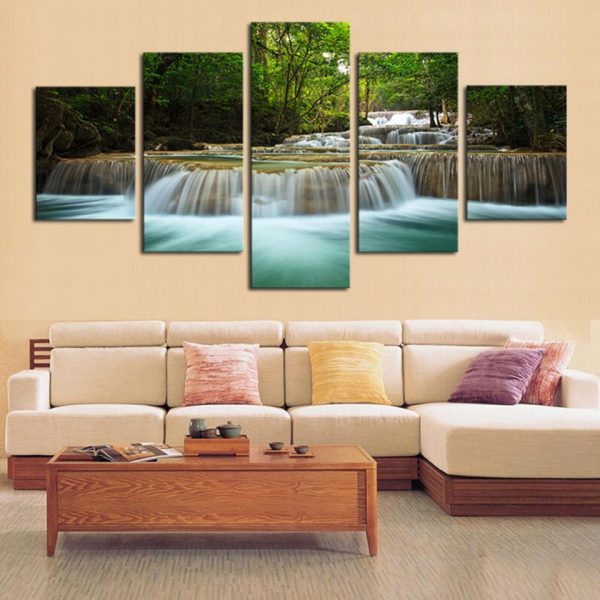 Waterfall Landscape 04 - Nature 5 Panel Canvas Art Wall Decor