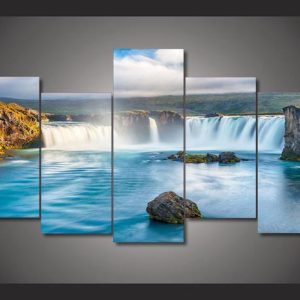 Waterfall Landscape 11- Nature 5 Panel Canvas Art Wall Decor