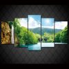 Waterfall Sea Lake Deep - Nature 5 Panel Canvas Art Wall Decor