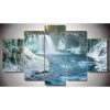 Waterfall Winter Snow Scene - Nature 5 Panel Canvas Art Wall Decor