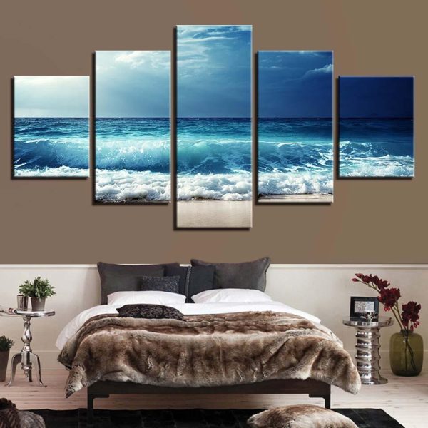 Waves Sea 1 - Space 5 Panel Canvas Art Wall Decor