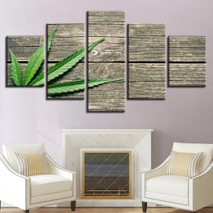 Weed On Wood Cannabis - Nature 5 Panel Canvas Art Wall Decor