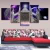 Westminster Abbey And Abstract Planets Night - Nature 5 Panel Canvas Art Wall Decor