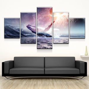 Whale Silent Splash - Animal 5 Panel Canvas Art Wall Decor