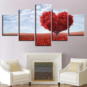 What Is Love Red Tree - Nature 5 Panel Canvas Art Wall Decor