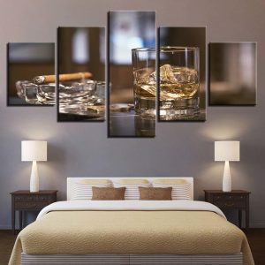 Whiskey Cigar 1 - Abstract 5 Panel Canvas Art Wall Decor