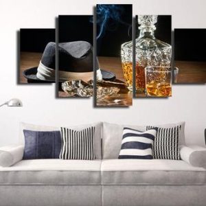 Whisky With Cigarette - Wine 5 Panel Canvas Art Wall Decor