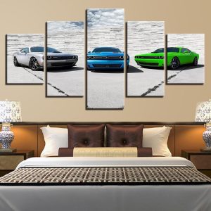 White Blue Green Car - Automative 5 Panel Canvas Art Wall Decor