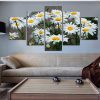 White Daisy Beautiful Sunflowers - Nature 5 Panel Canvas Art Wall Decor