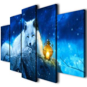 White Fox Fantasy - Animal 5 Panel Canvas Art Wall Decor