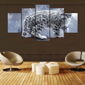 White Leopard - Animal 5 Panel Canvas Art Wall Decor