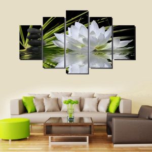 White Lotus - Nature 5 Panel Canvas Art Wall Decor