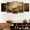 White Running Horse In The Forest - Animal 5 Panel Canvas Art Wall Decor