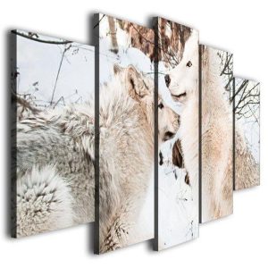 White Snow Wolf Couples - Animal 5 Panel Canvas Art Wall Decor