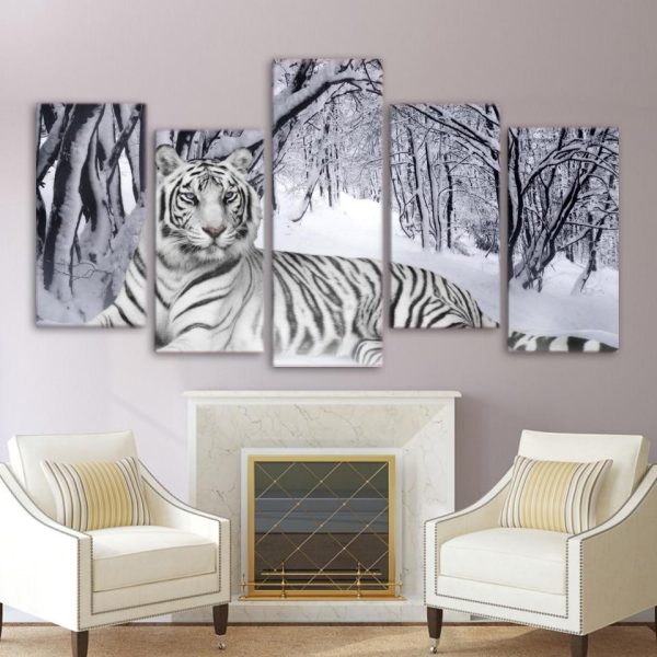 White Tiger 03 - Animal 5 Panel Canvas Art Wall Decor