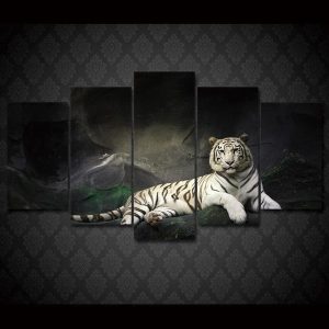 White Tiger Group 01 - Animal 5 Panel Canvas Art Wall Decor