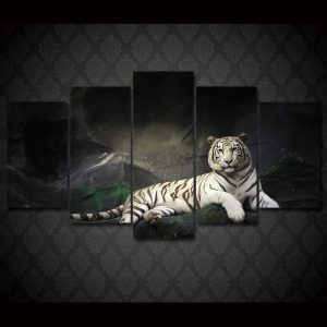 White Tiger Landscape 1 - Animal 5 Panel Canvas Art Wall Decor