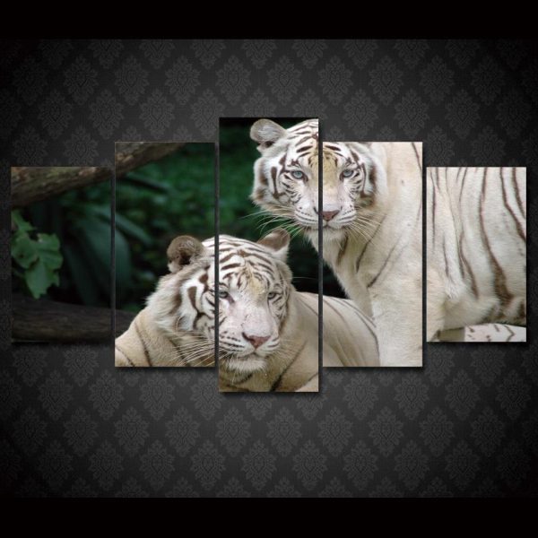 White Tiger Landscape - Animal 5 Panel Canvas Art Wall Decor