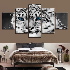 White Tiger Modern - Animal 5 Panel Canvas Art Wall Decor