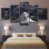 White Wolf And Bird Animals Night - Animal 5 Panel Canvas Art Wall Decor